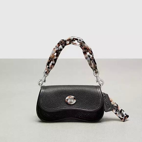 COACH Mini Wavy Dinky Bag COACHTOPIA Black Leather Crossbody Chain Strap NEW - Picture 1 of 16
